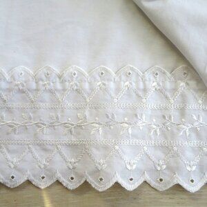 Vintage JCPenney Full Flat Sheet White Eyelet Lace Edge Cottagecore Made In USA